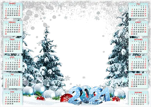 Photo frame - Calendar 2021. Winter forest