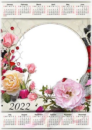 Photo frame - Calendar 2022. Beautiful roses