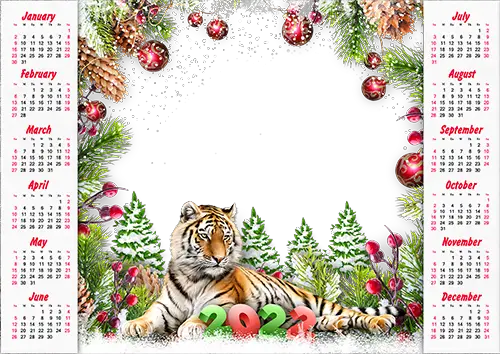 Photo frame - Calendar 2022. Esteemed tiger