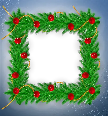 Photo frame - Christmas wreath above the blue background