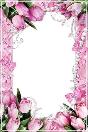 Photo frame - Delightful pink tulips with pearls