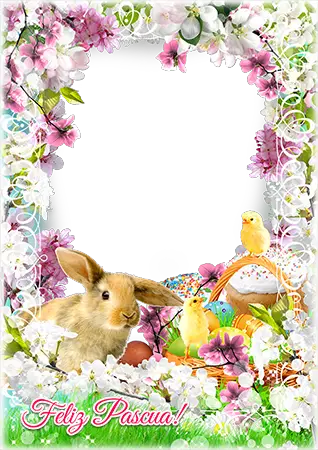 Marco de fotos - Easter rabbit in bright flowers