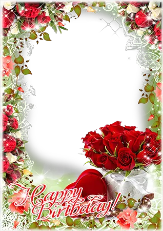 Фоторамка - Happy Birthday. Heart and roses
