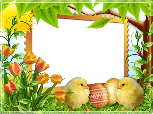 Foto rámeček - Šťastná Velikonoční zajíček s roztomilými kuřaty