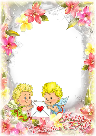 Photo frame - Happy Valentines Day. Angels with a message