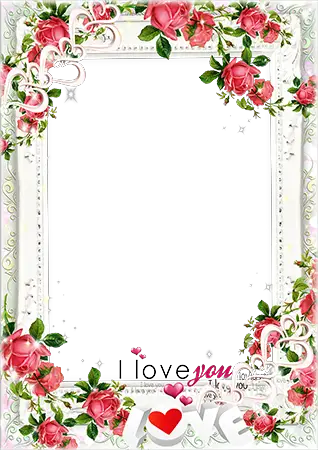 Photo frame - I love you. Garden roses