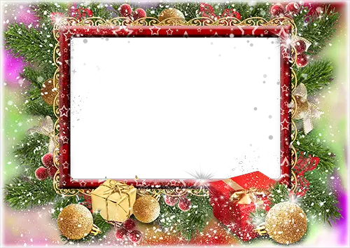 Photo frame - New Year gifts in snow