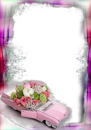 Foto rāmji - Rozā auto pilns ar ziediem