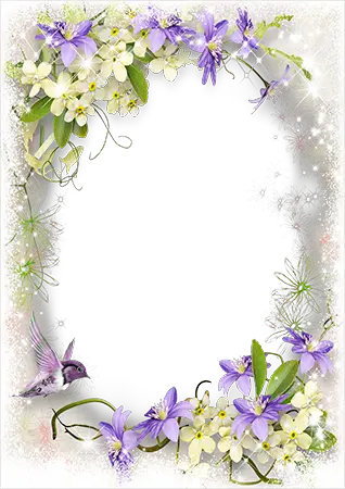 Photo frame - Spring bird and violet flowers
