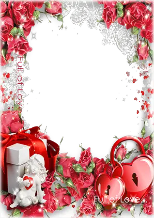 Photo frame - Symbol of love. Two red heart shaped locks