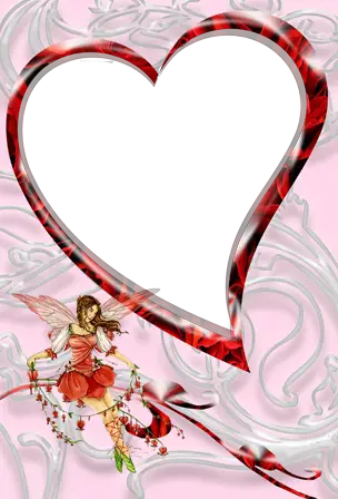 Photo frame - Valentine's day. Girl on the ribbon
